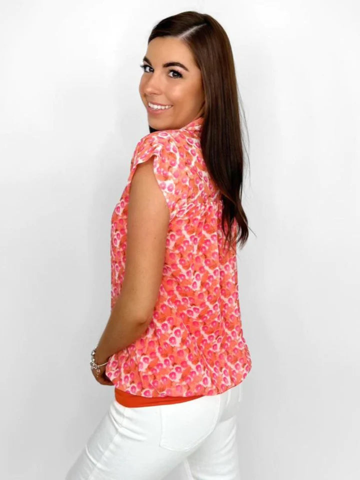 Kate And Pippa Short sleeve Band Top Coral