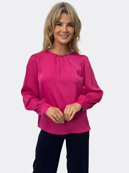 Kate And Pippa Tara Diamante Neckline Top Pink Black White