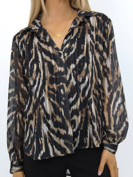 Vivi animal print Shirt with Lurex. Navy or Black print