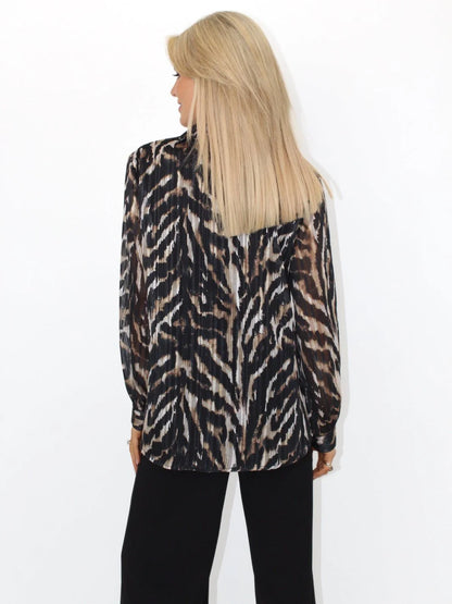 Vivi animal print Shirt with Lurex. Navy or Black print