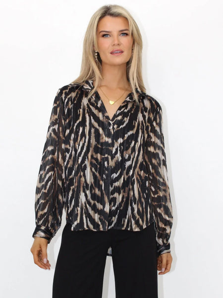 Vivi animal print Shirt with Lurex. Navy or Black print