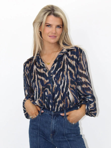 Vivi animal print Shirt with Lurex. Navy or Black print