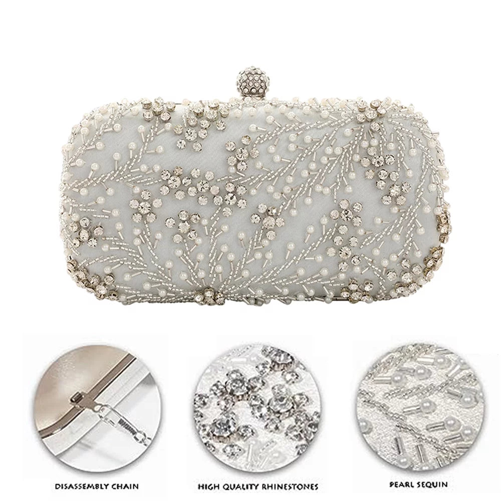 Pearl and Diamante Embelliished  Silver bag 1127135