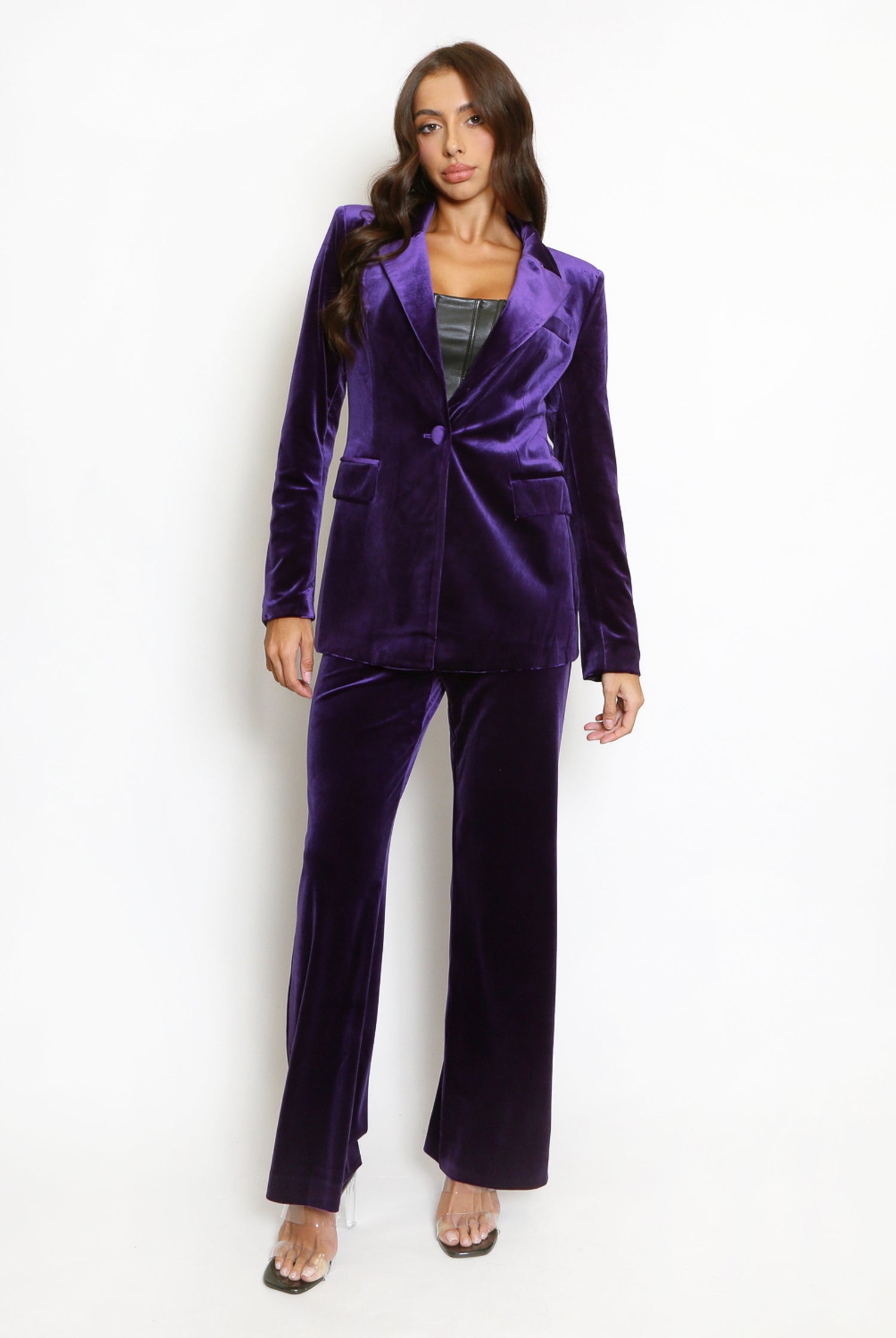 Luxury Velvet single button Blazer. Red Purple Green