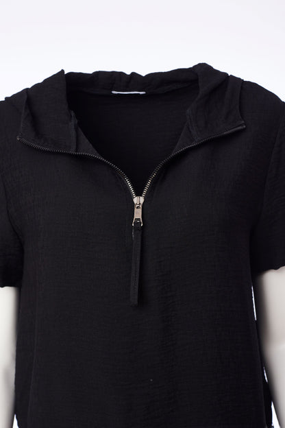 Naya Black Zip neck top with Mesh Panel Nas24116