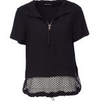 Naya Black Zip neck top with Mesh Panel Nas24116