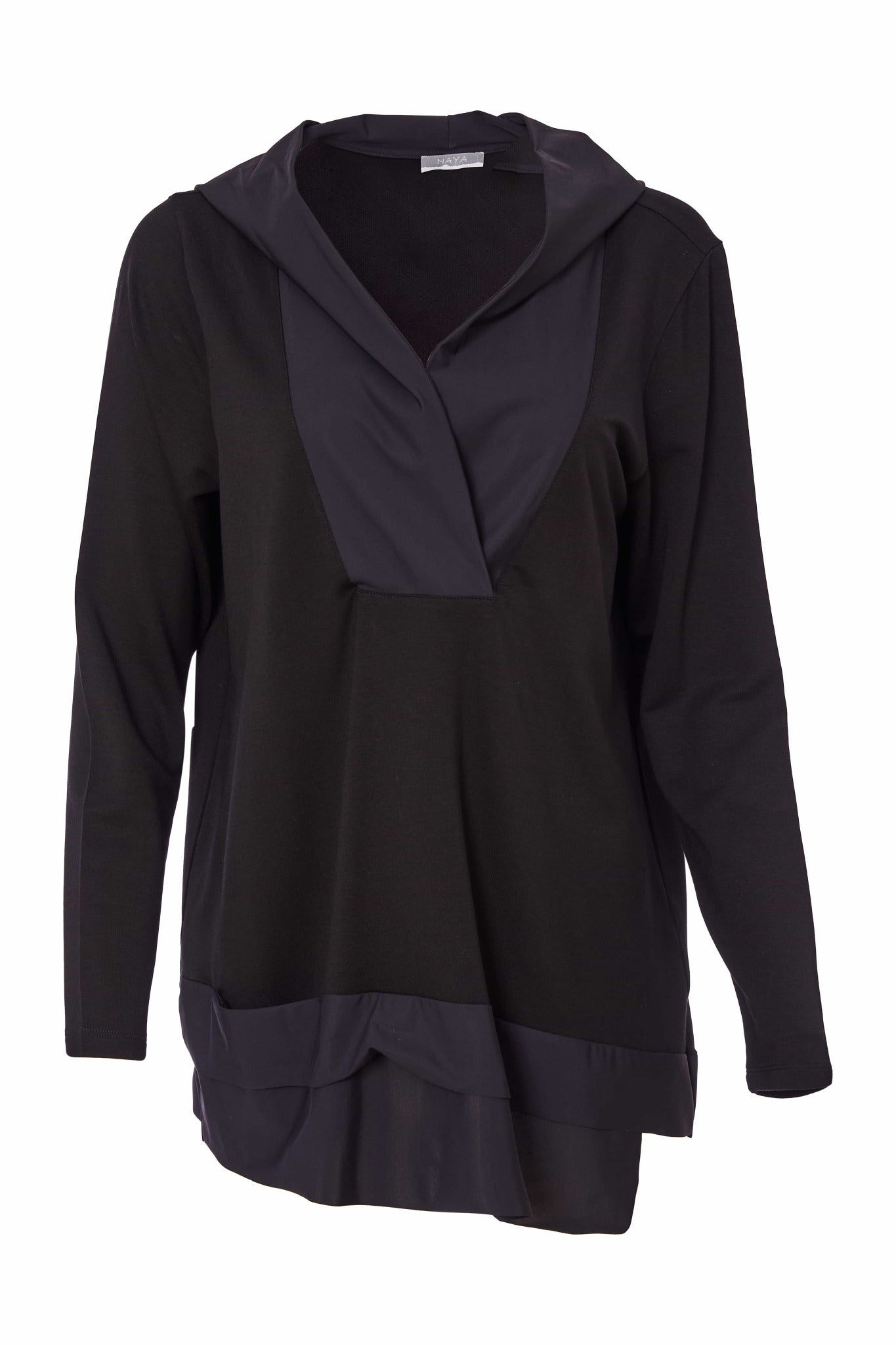 Naya Jersey Hooded top with contrast travel fabric panels Black or French Blue Nas25134