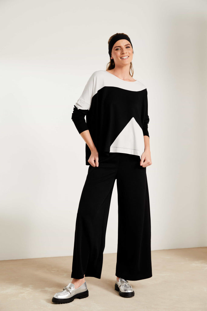 Naya Round Neck Jersey top with contrast panels. Black or Green  Nas25139