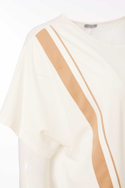 Naya Round neck cream top with fudge vertical panels  Nas25191