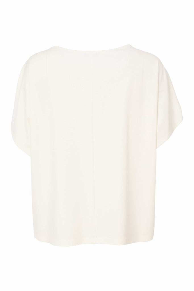 Naya Round neck cream top with fudge vertical panels  Nas25191