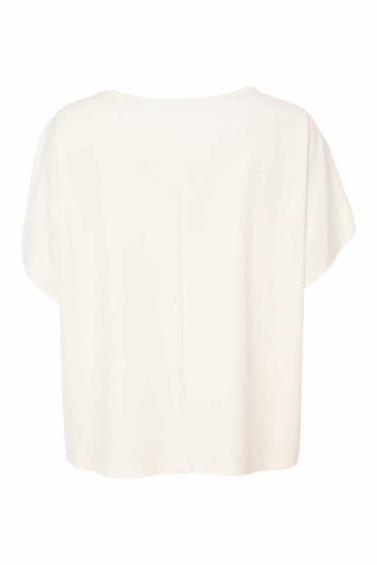 Naya Round neck cream top with fudge vertical panels  Nas25191