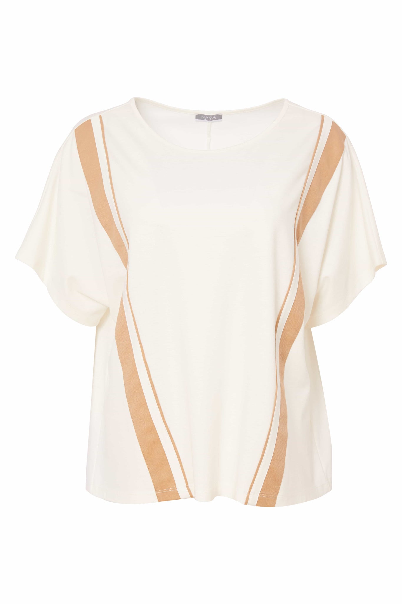 Naya Round neck cream top with fudge vertical panels  Nas25191