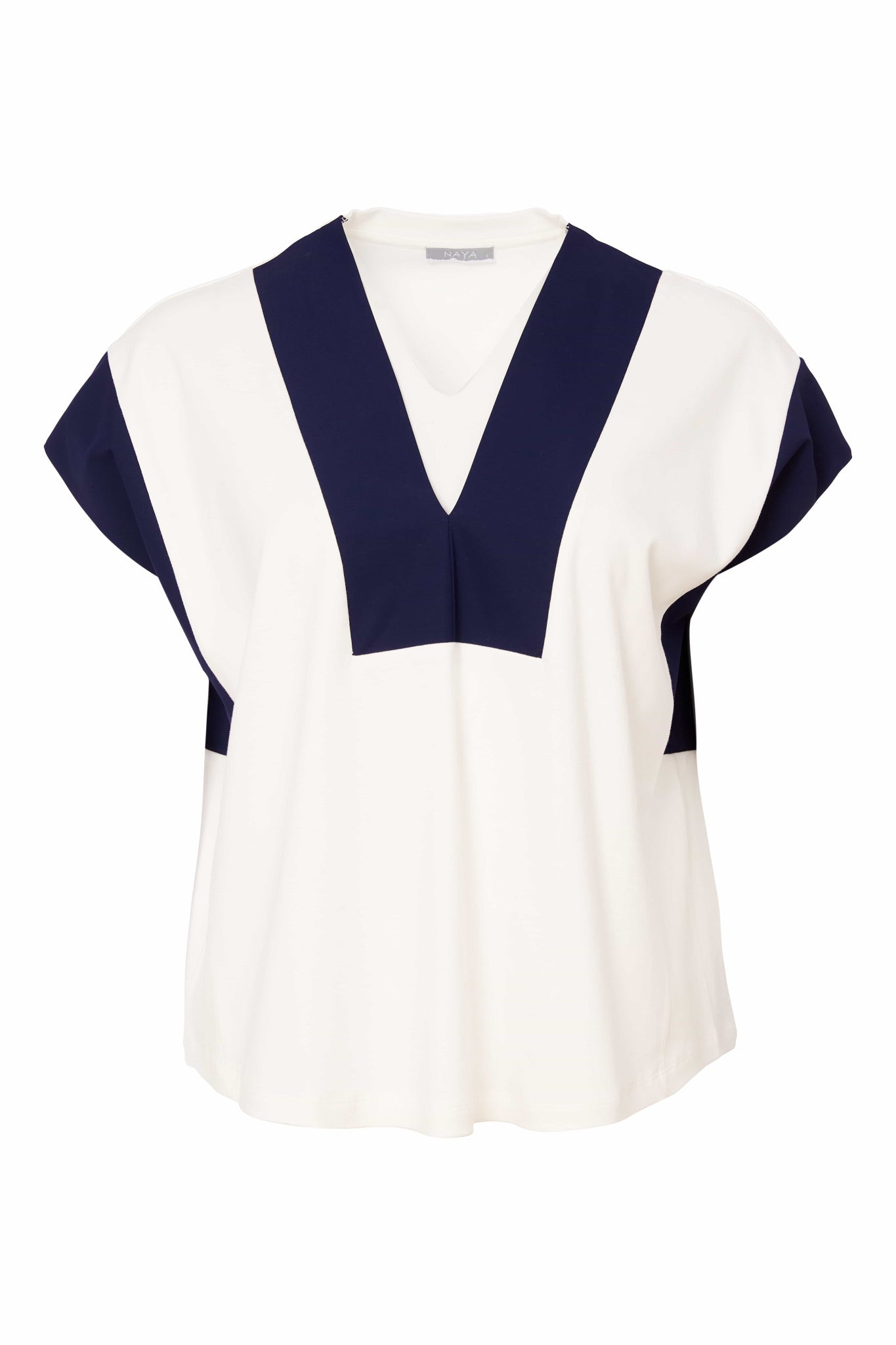 Naya V Neck Top White with Contrast  Panels Blue or Black Nas25337