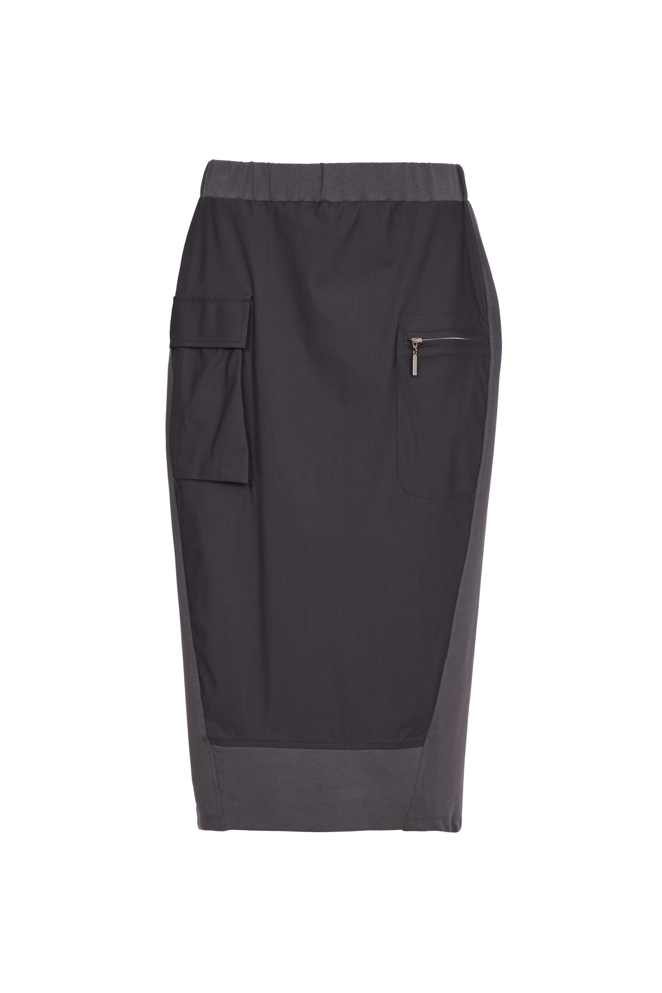 Naya Pure black Contrast Fabric Midi Skirt with pocket detail Naw24141