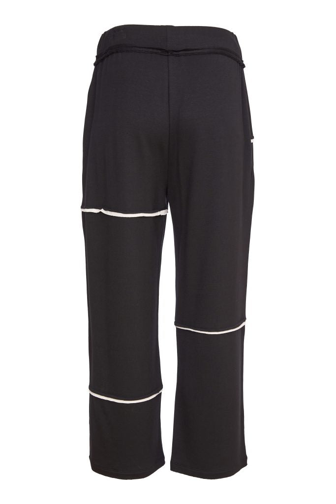 Naya Black Jersey Trousers with drawstring and raw edge contrast seams Naw24146