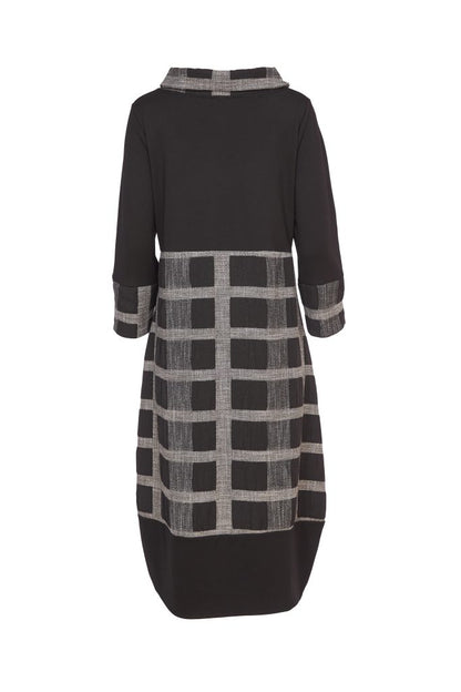 Naya Black Midi Dress with contrast pattern panels. Naw24214