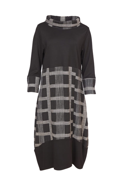 Naya Black Midi Dress with contrast pattern panels. Naw24214