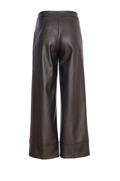 Naya Wide leg Zip waist Leatherette Trouser . Black Naw24262