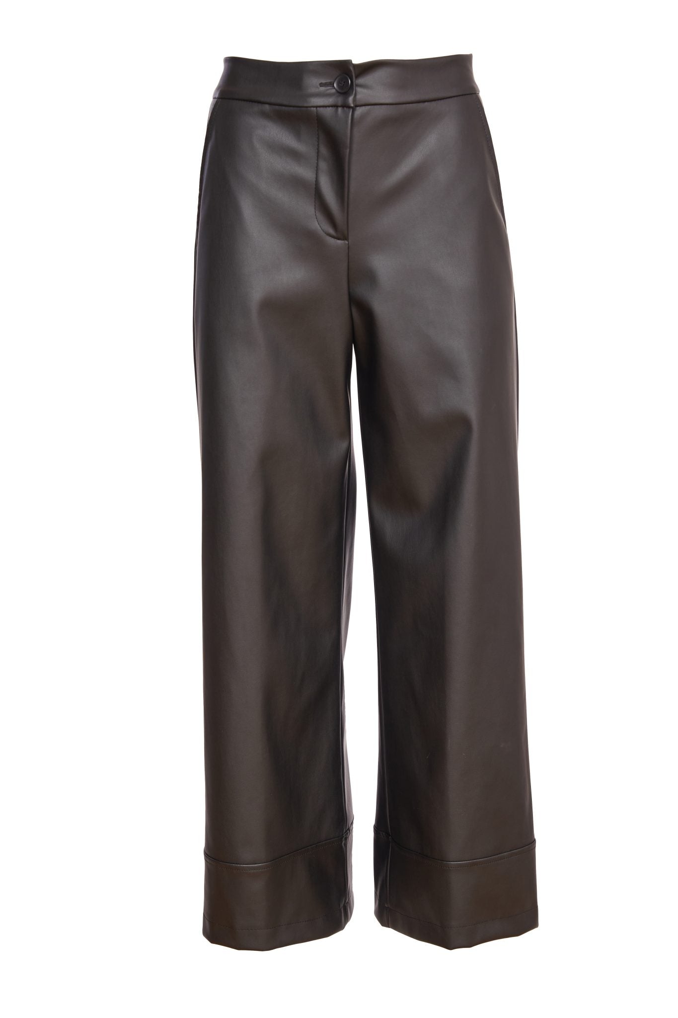 Naya Wide leg Zip waist Leatherette Trouser . Black Naw24262