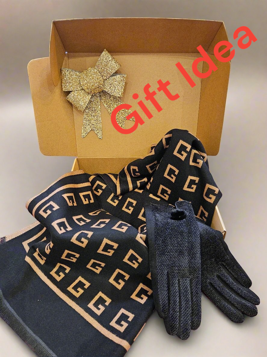 Joy Gift Box 🎁Luxury designer inspired Cashmere scarf and Gloves. Tan Or Cream