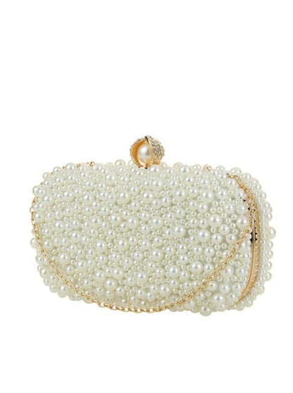 Cream Pearl embellished clutch bag bag 1127136