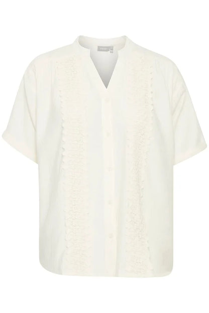 Fransa cream v neck shirt with pretty crochet detail 20613605