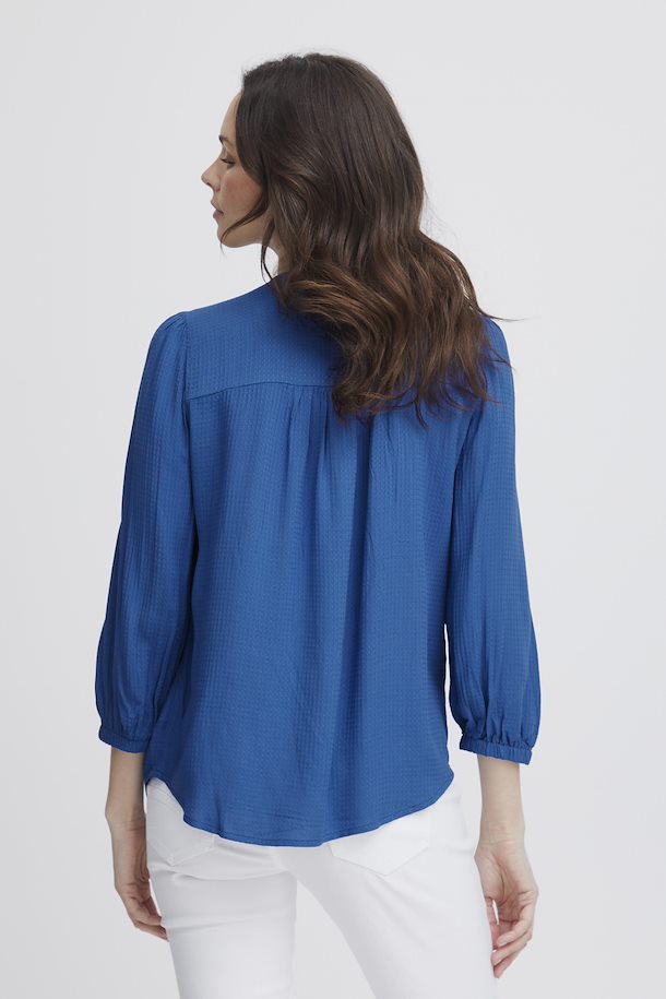 Fransa &quot;Cheesecloth&quot; V Neck Shirt Royal Blue 20613740