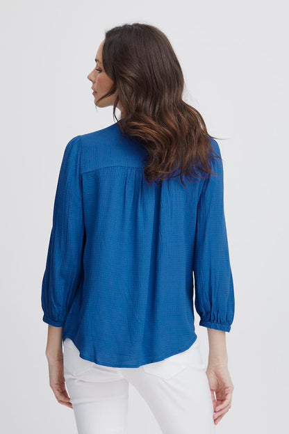 Fransa &quot;Cheesecloth&quot; V Neck Shirt Royal Blue 20613740