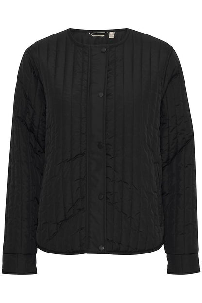 Fransa Black Collarless Short Quilted Jacket