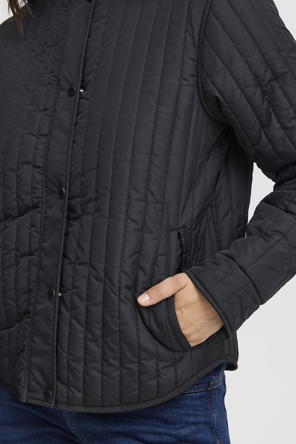 Fransa Black Collarless Short Quilted Jacket