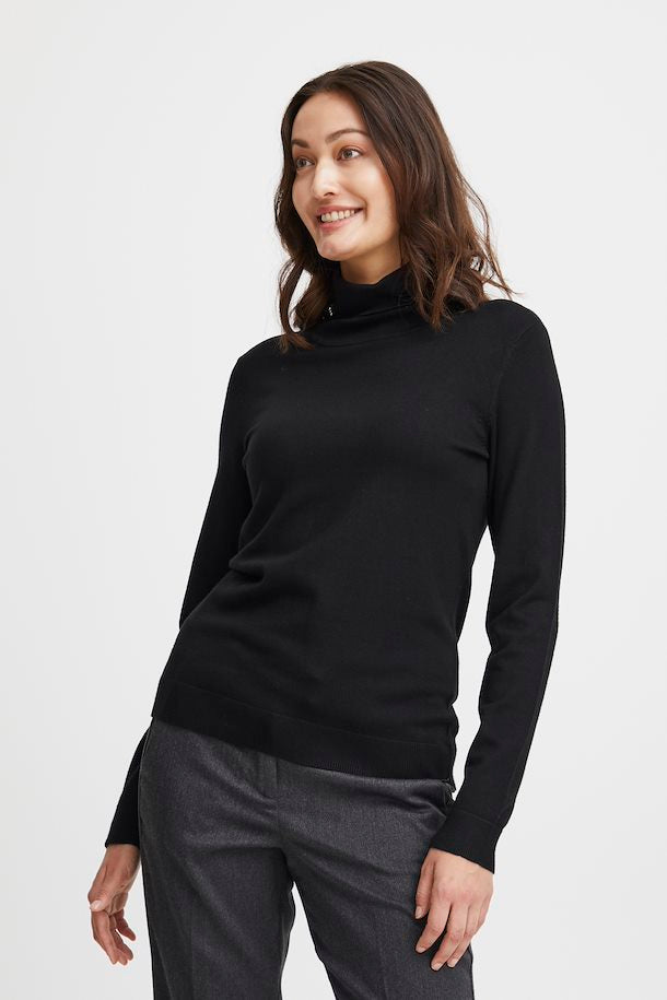 Fransa fine knit plain black polo neck  20611288