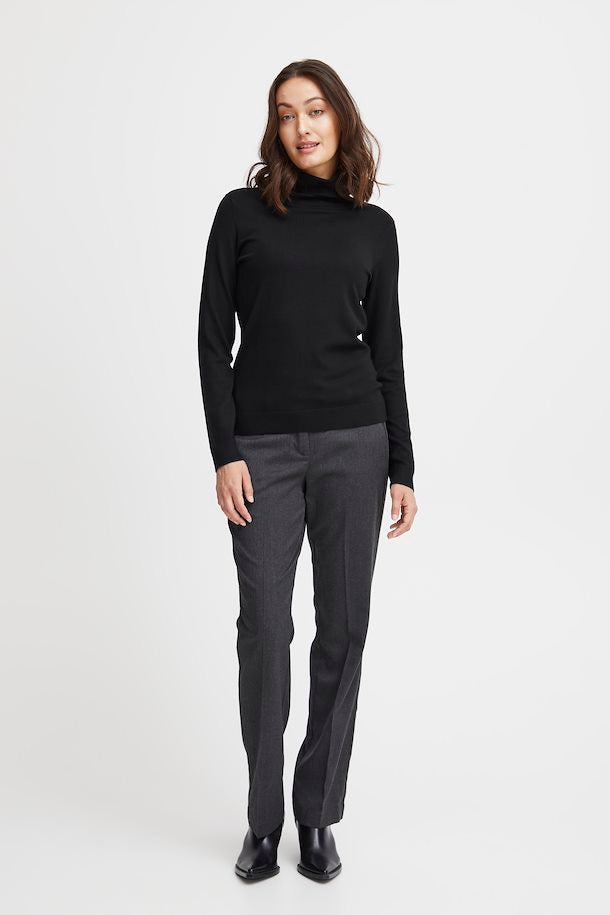 Fransa fine knit plain black polo neck  20611288