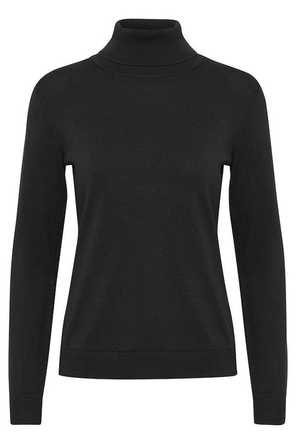 Fransa fine knit plain black polo neck  20611288