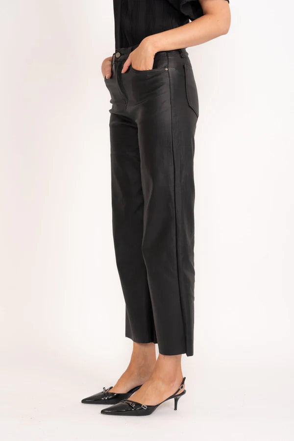 Matt black coated Wide leg trousers