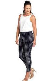 Pinns Ankle grazer Trousers in Navy White Diamond ~Print. 27&quot; Leg  302Ct