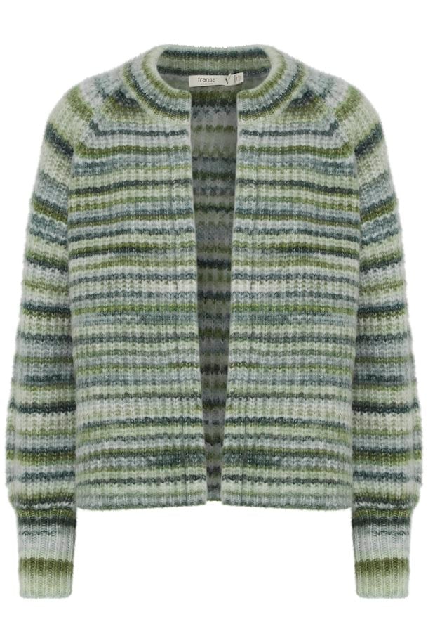 Fransa  Stripe Cardigan in Green Autumn Mix