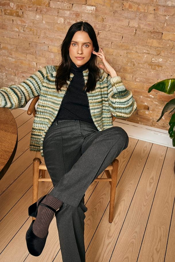 Fransa  Stripe Cardigan in Green Autumn Mix