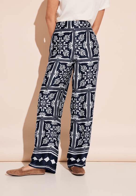 Street one Satin Border Print Trousers Navy. 32&quot; Leg