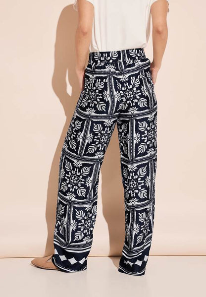 Street one Satin Border Print Trousers Navy. 32&quot; Leg