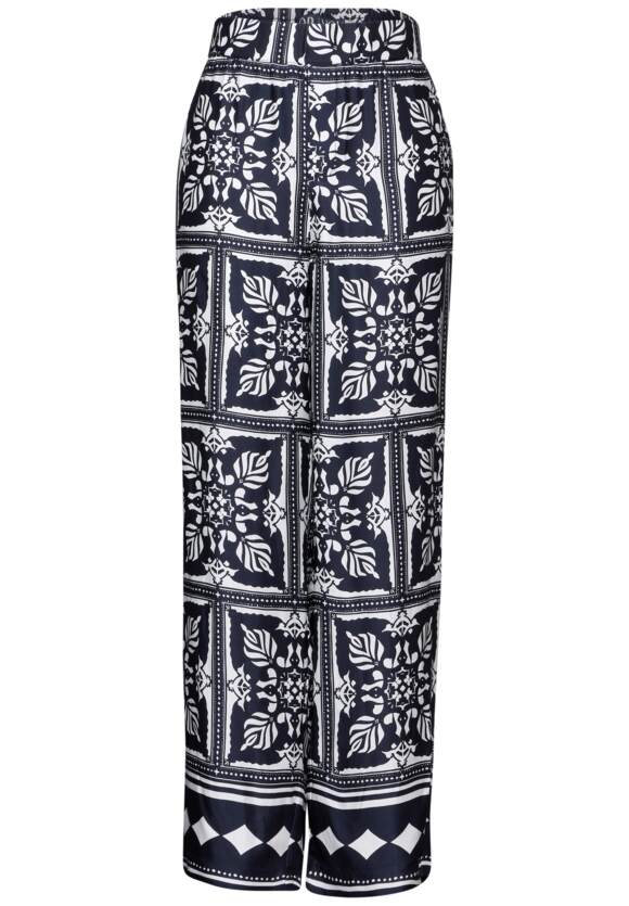 Street one Satin Border Print Trousers Navy. 32&quot; Leg