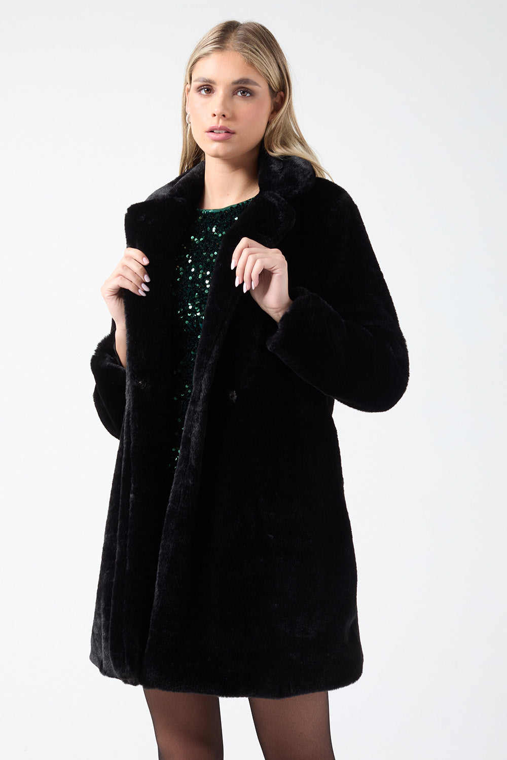 Cindy Long Faux Fur Jacket in Black