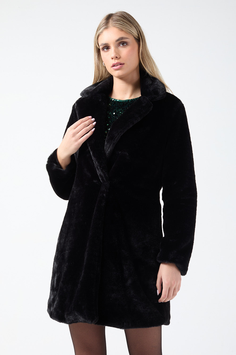 Cindy Long Faux Fur Jacket in Black