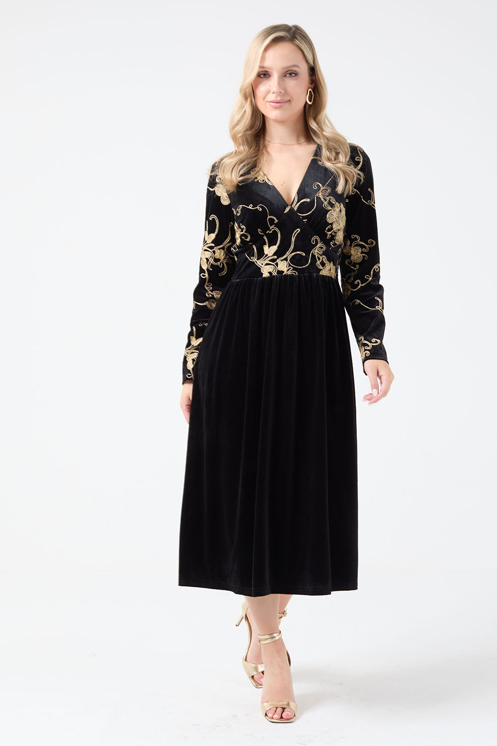 Julia Brocade Top Long Sleeve Midi Dress