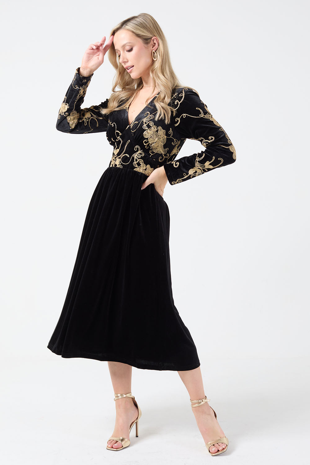 Julia Brocade Top Long Sleeve Midi Dress