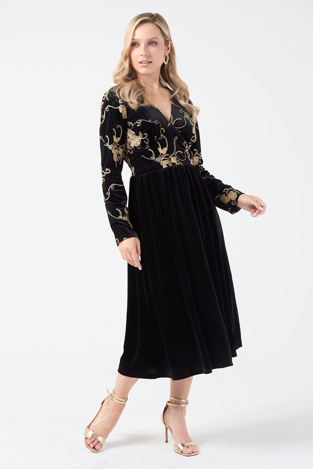 Julia Brocade Top Long Sleeve Midi Dress