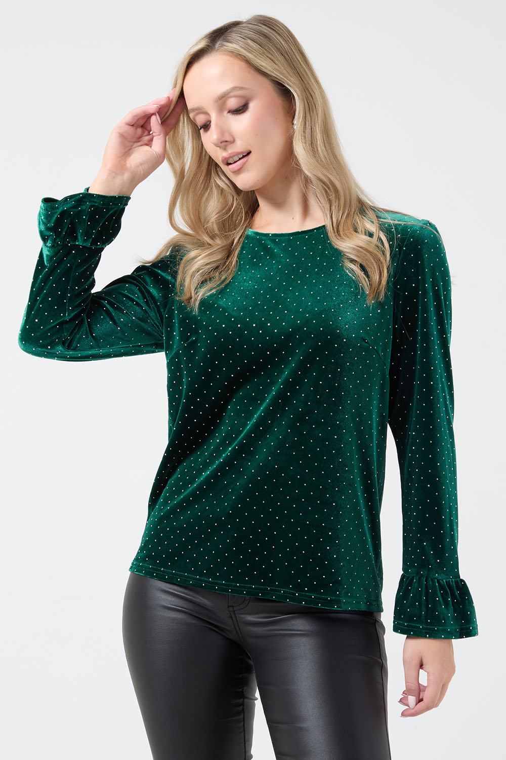 Donna Green Velvet Diamante Top