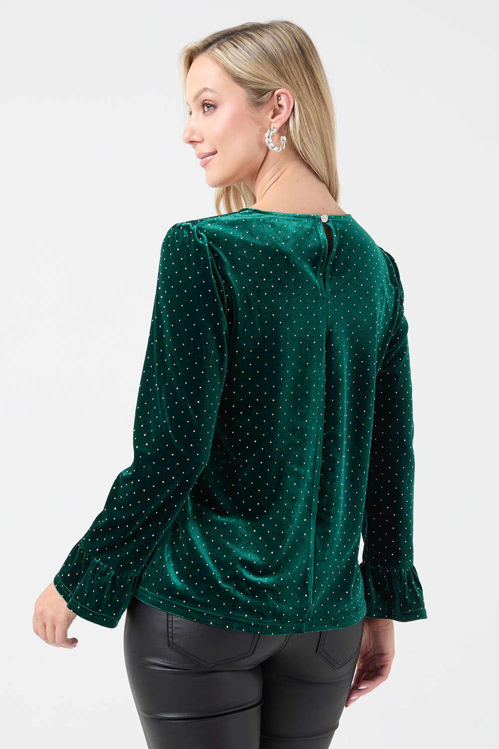 Donna Green Velvet Diamante Top