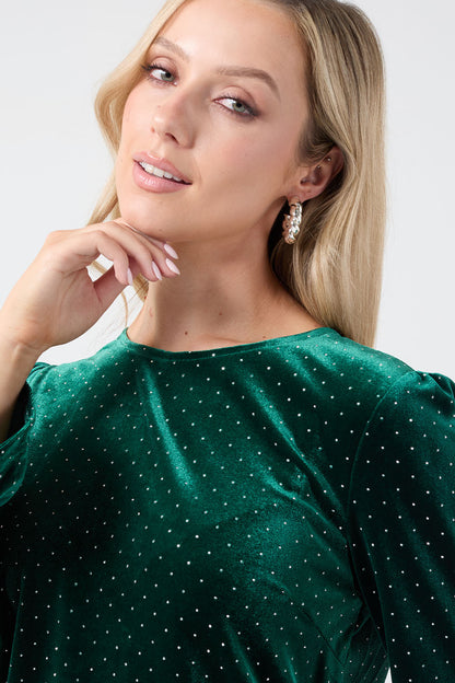 Donna Green Velvet Diamante Top