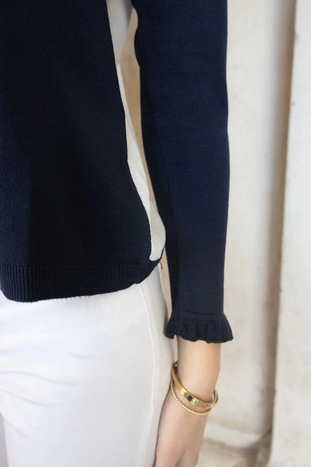 No2morrow Marzo Swing Cardigan with Contrast back. Navy and White