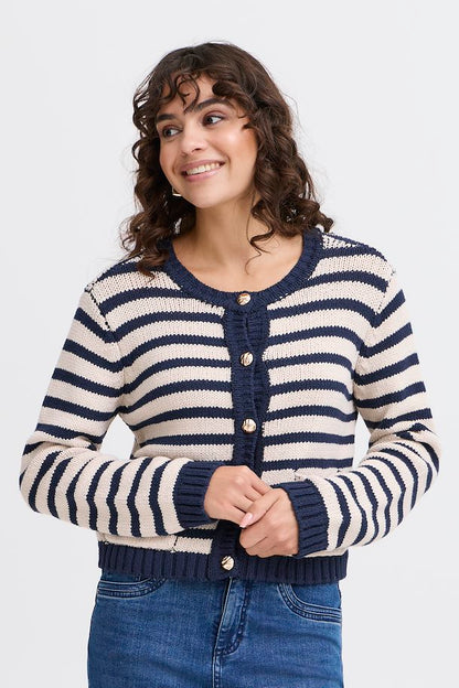 Belinda cotton Nautical Cardigan in Navy and Beige stripe